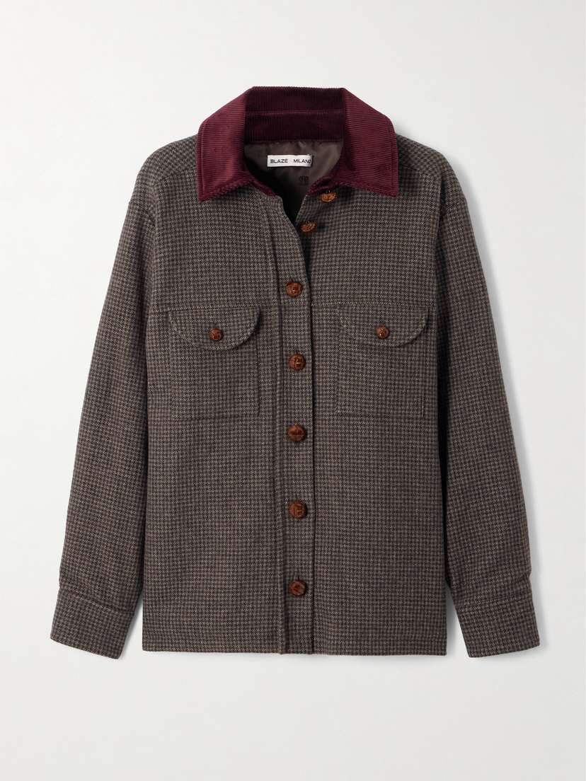 Blazé Milano Badis Berber Cotton Corduroy-trimmed Houndstooth Wool-blend Jacket