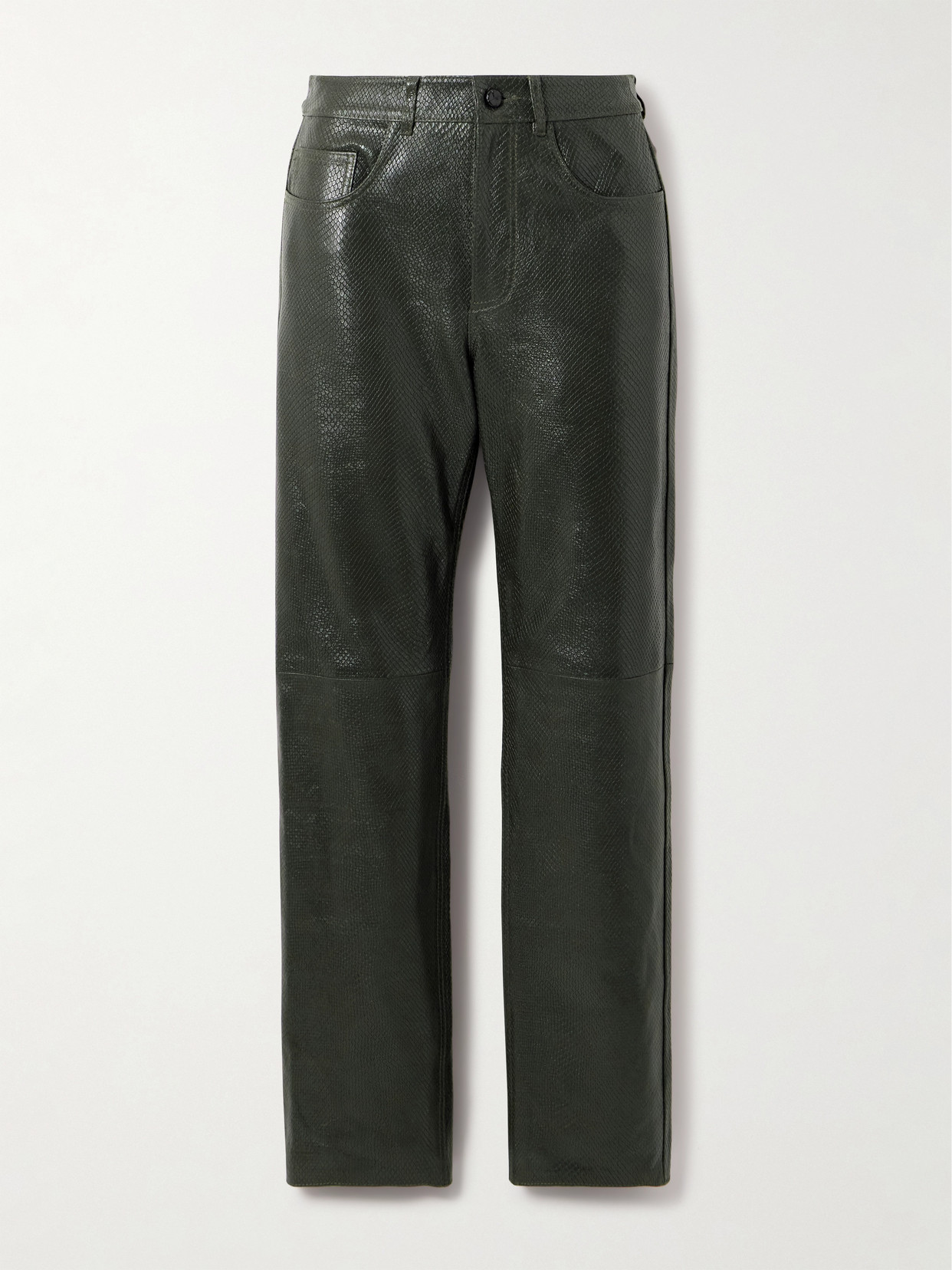 Blazé Milano Emera Snake-effect Leather Straight-leg Pants In Green