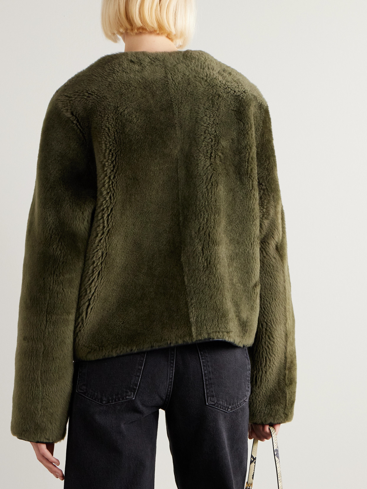 Blazé Milano Tatoosh Gliss Reversible Leather-trimmed Shearling Jacket In Green