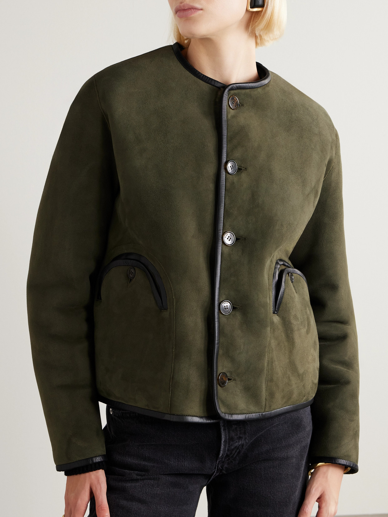 Blazé Milano Tatoosh Gliss Reversible Leather-trimmed Shearling Jacket In Green