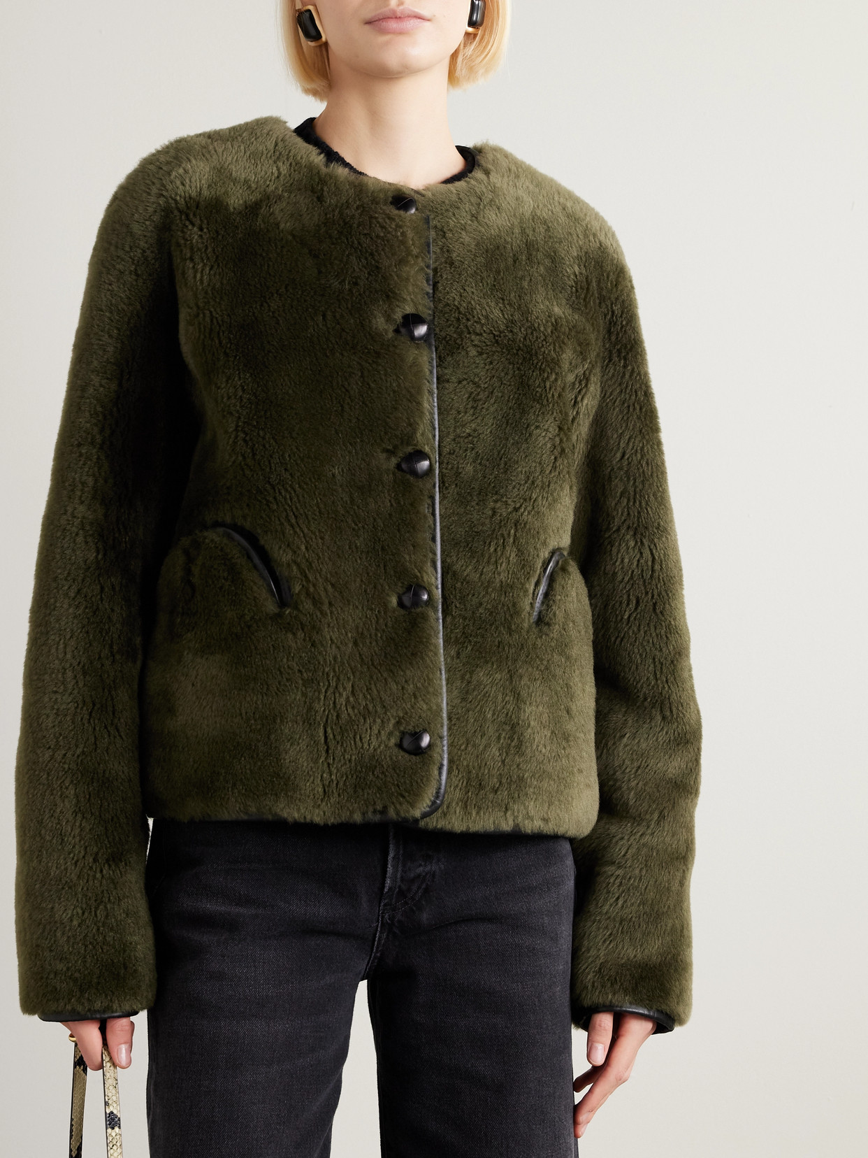 Blazé Milano Tatoosh Gliss Reversible Leather-trimmed Shearling Jacket In Green