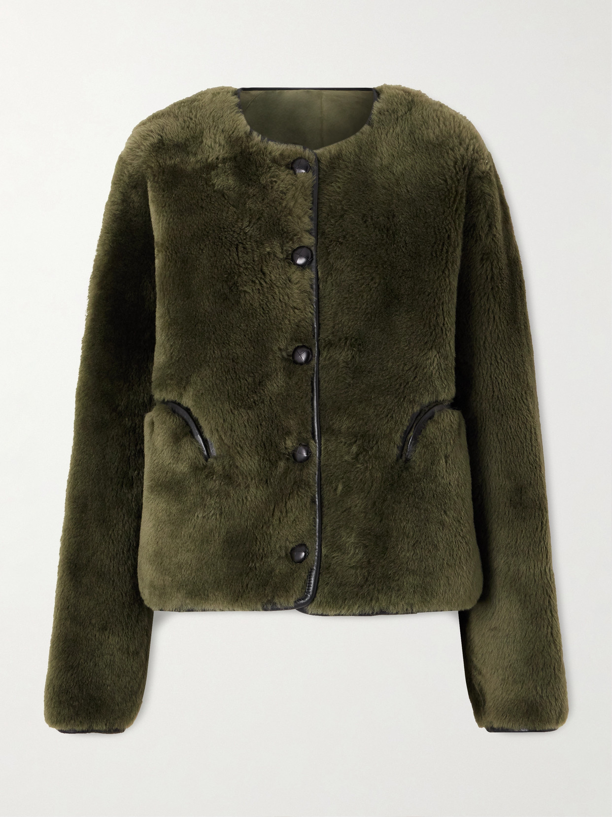 Blazé Milano Tatoosh Gliss Reversible Leather-trimmed Shearling Jacket In Green