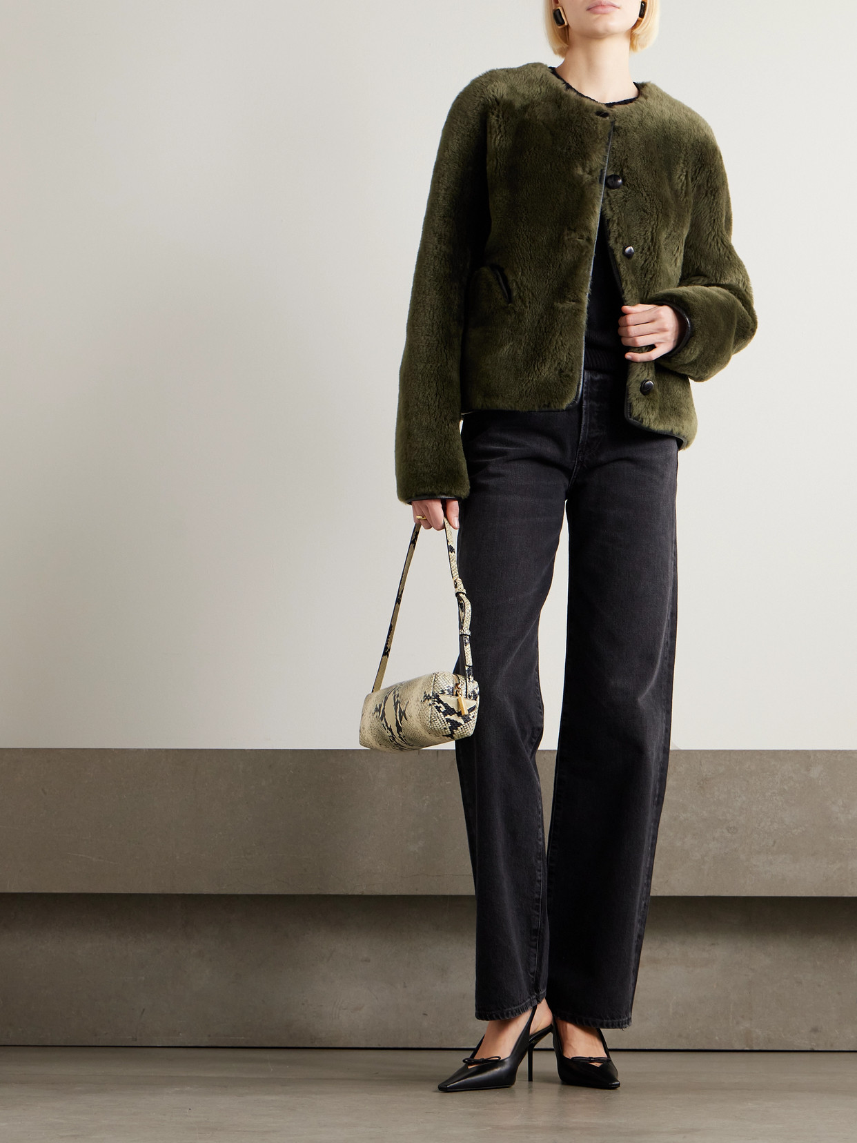 Blazé Milano Tatoosh Gliss Reversible Leather-trimmed Shearling Jacket In Green