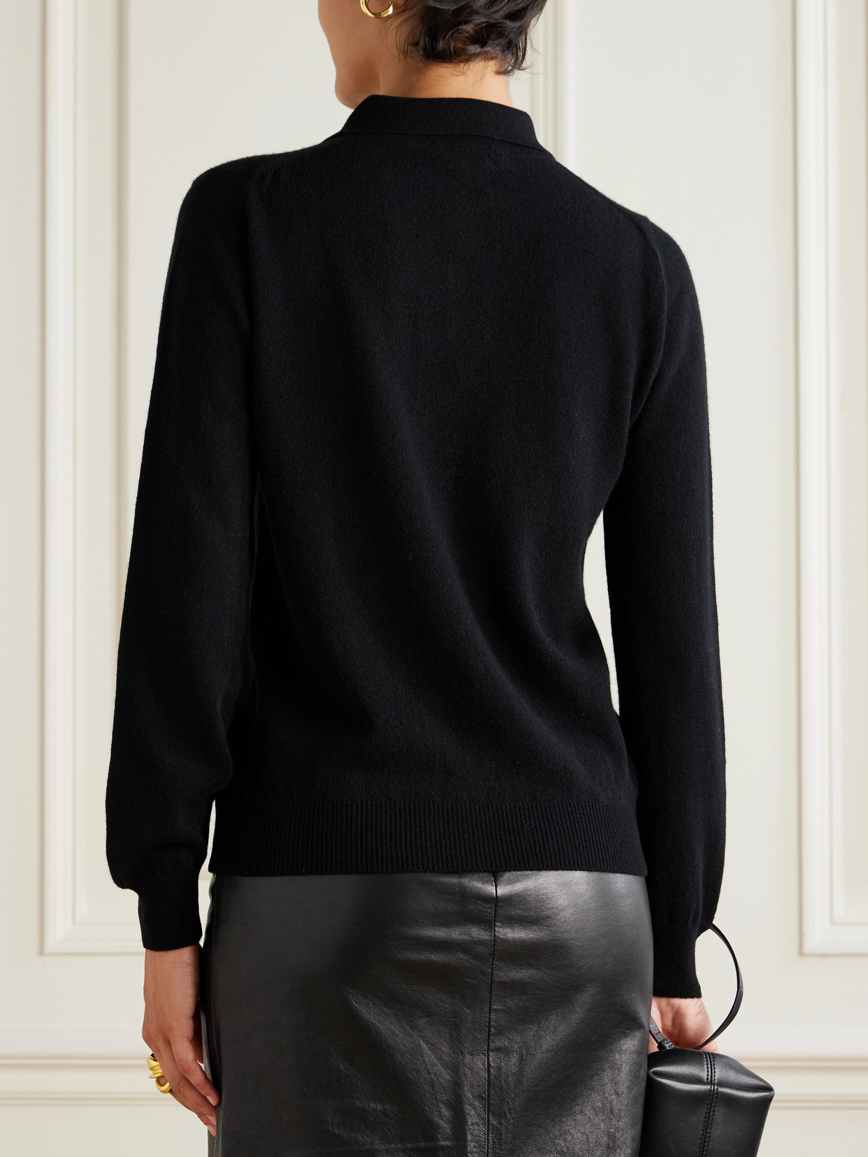 Blazé Milano Wool And Cashmere Highland Sweater With Polo Neck And Golden In Black