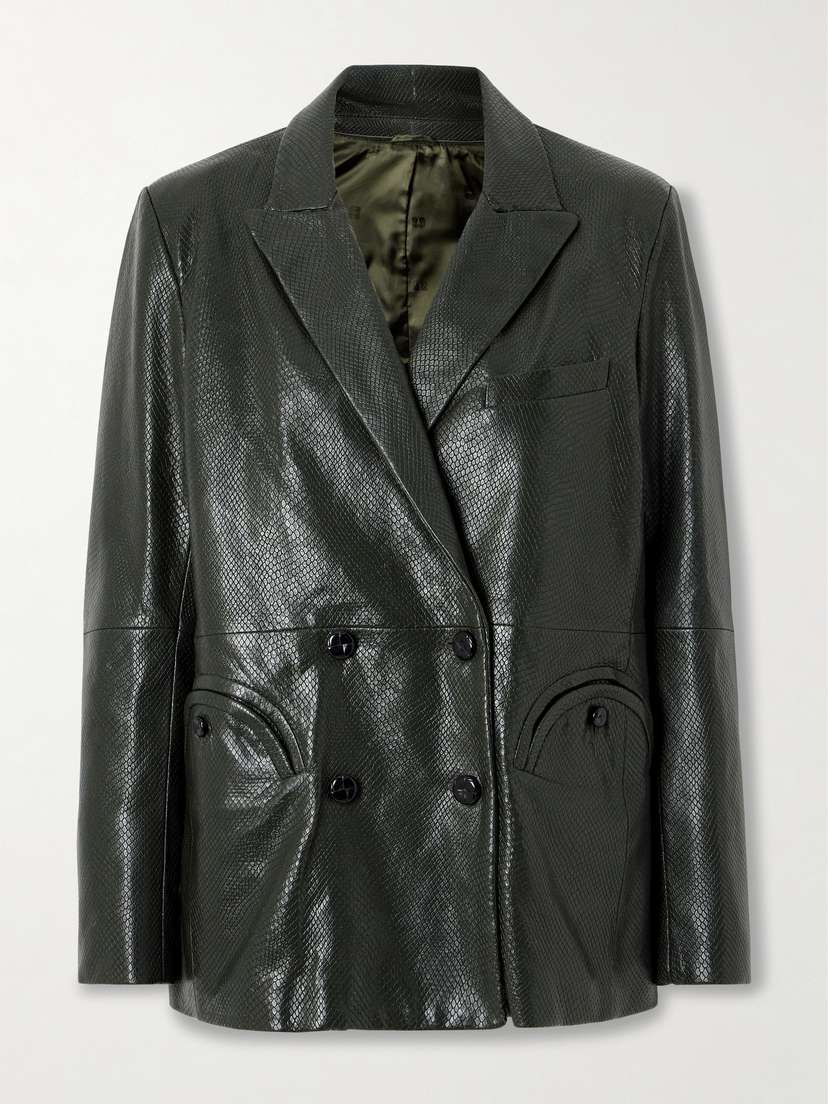 Blazé Milano Emera Double-breasted Snake-effect Leather Blazer