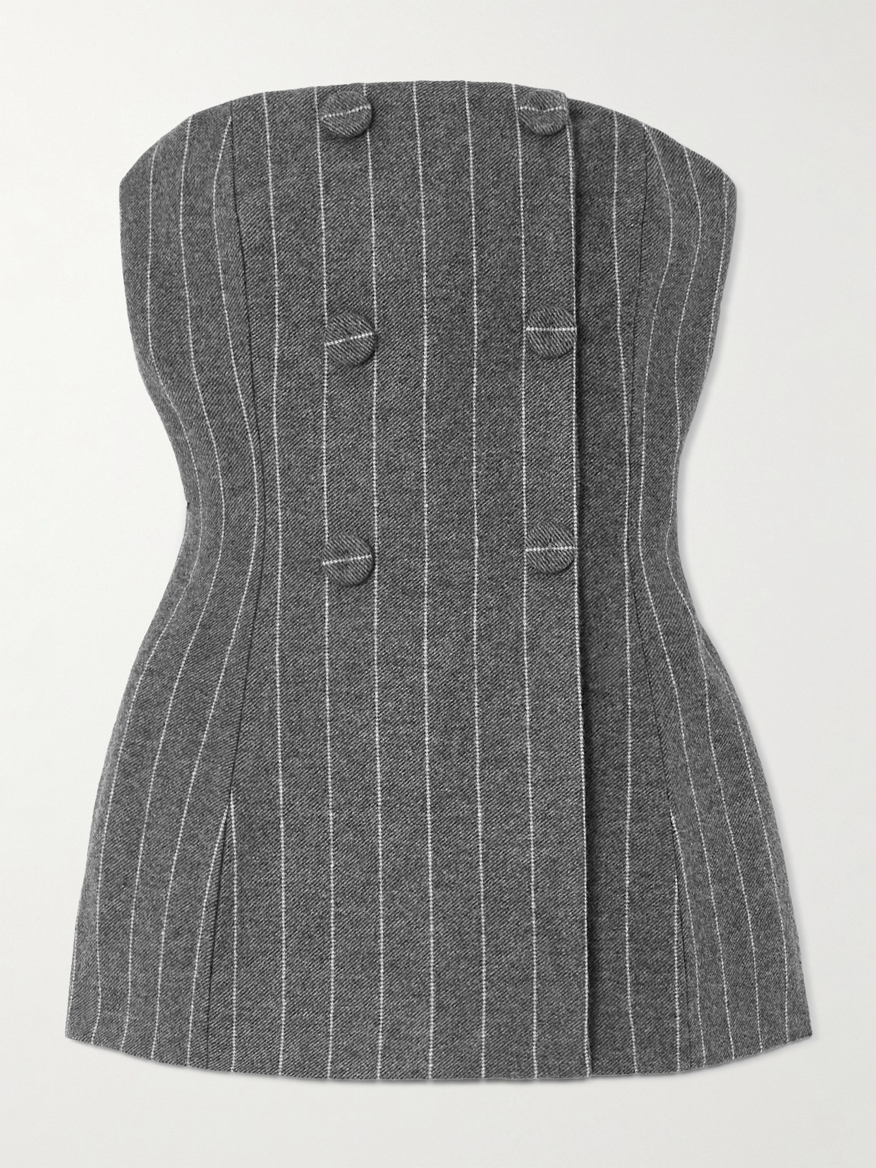 Carolina Herrera Strapless Double-breasted Pinstriped Twill Top In Gray