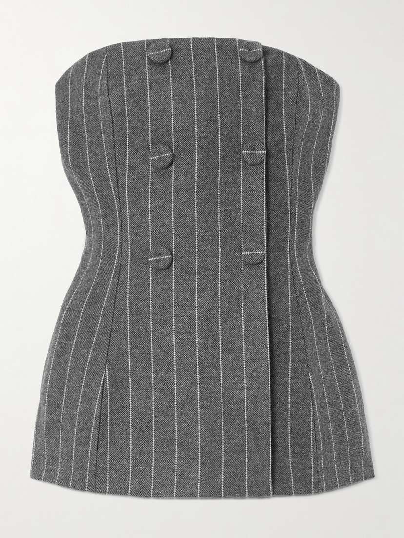 Carolina Herrera Strapless Double-breasted Pinstriped Twill Top