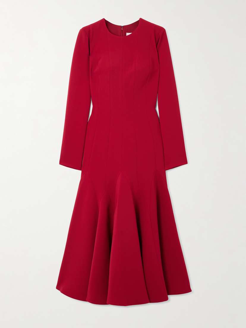 Carolina Herrera Pleated Paneled Crepe Midi Dress