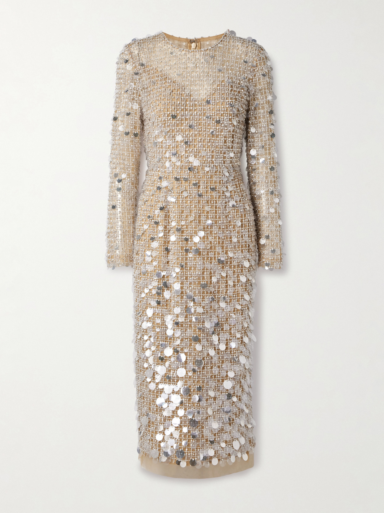 Carolina Herrera Embellished Tulle Midi Dress In Brown