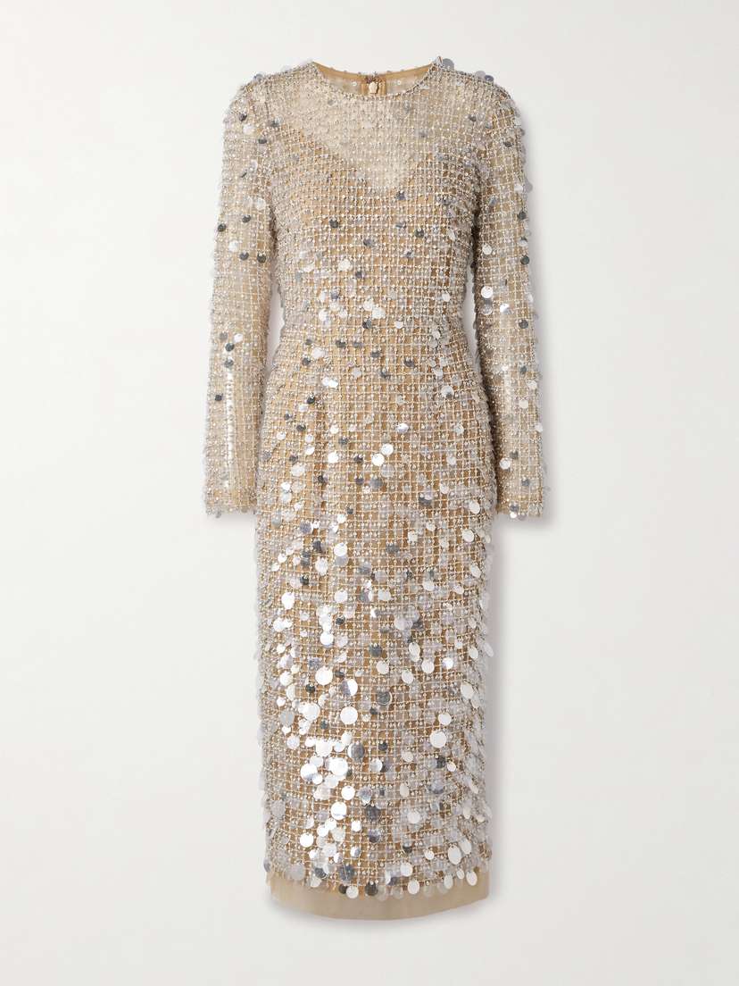 Carolina Herrera Embellished Tulle Midi Dress