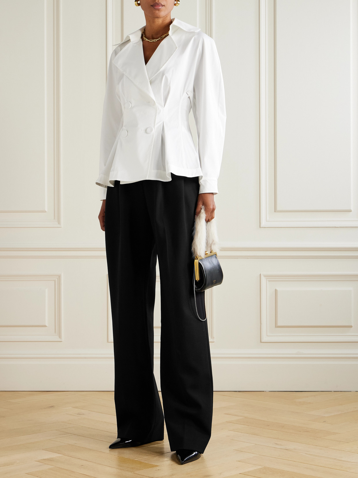 Carolina Herrera Pleated Wool-blend Wide-leg Pants In Black