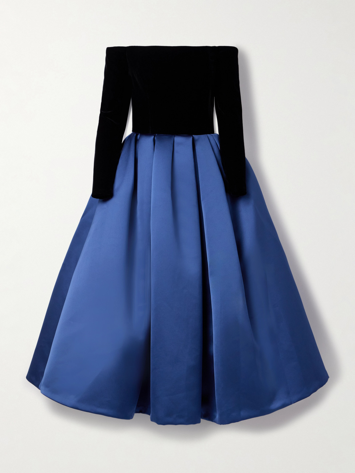 Carolina Herrera Off The Shoulder Long Sleeve Mixed Media Cocktail Dress In Blue