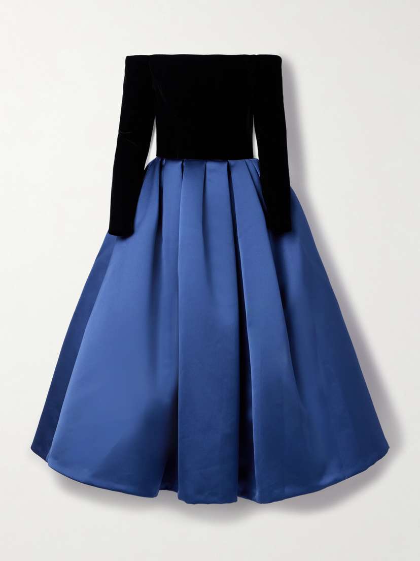 Carolina Herrera Off-the-shoulder Velvet And Pleated Satin Gown