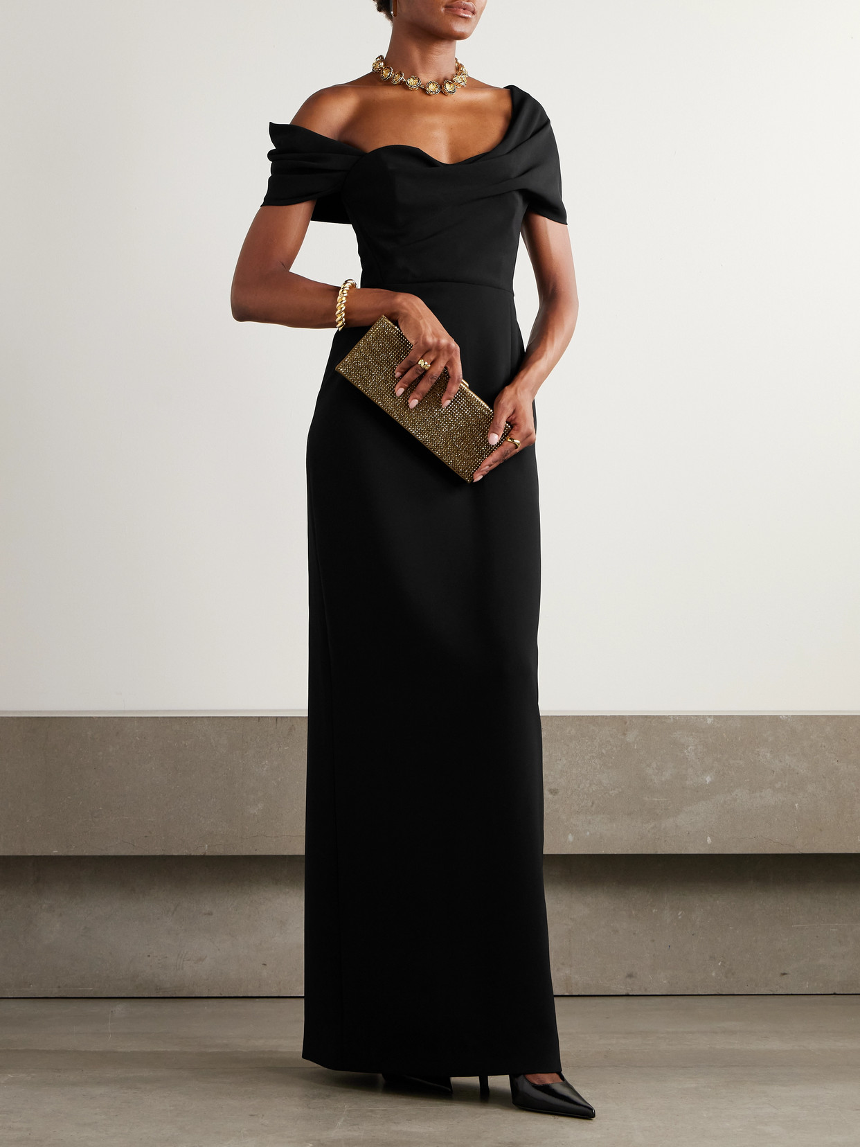 Carolina Herrera Off-the-shoulder Draped Crepe Gown In Black