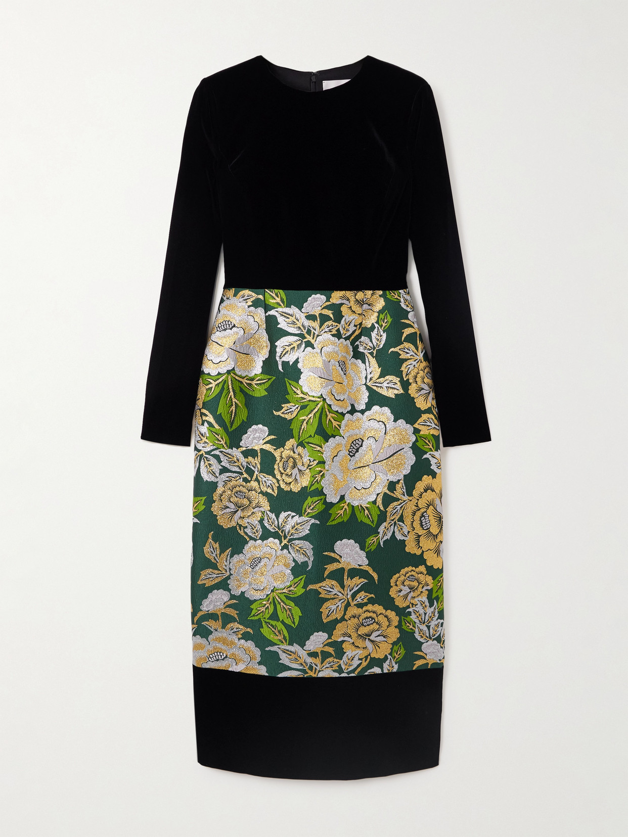 Carolina Herrera Floral Jacquard Crewneck Midi Dress In Black