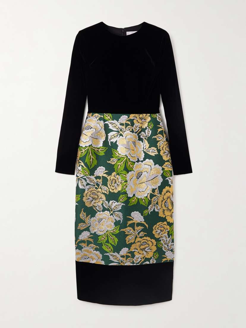 Carolina Herrera Velvet And Floral-jacquard Midi Dress