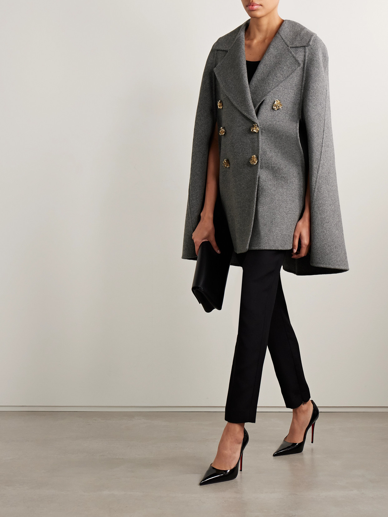 Carolina Herrera Double Face Virgin Wool Peacoat Cape In Gray