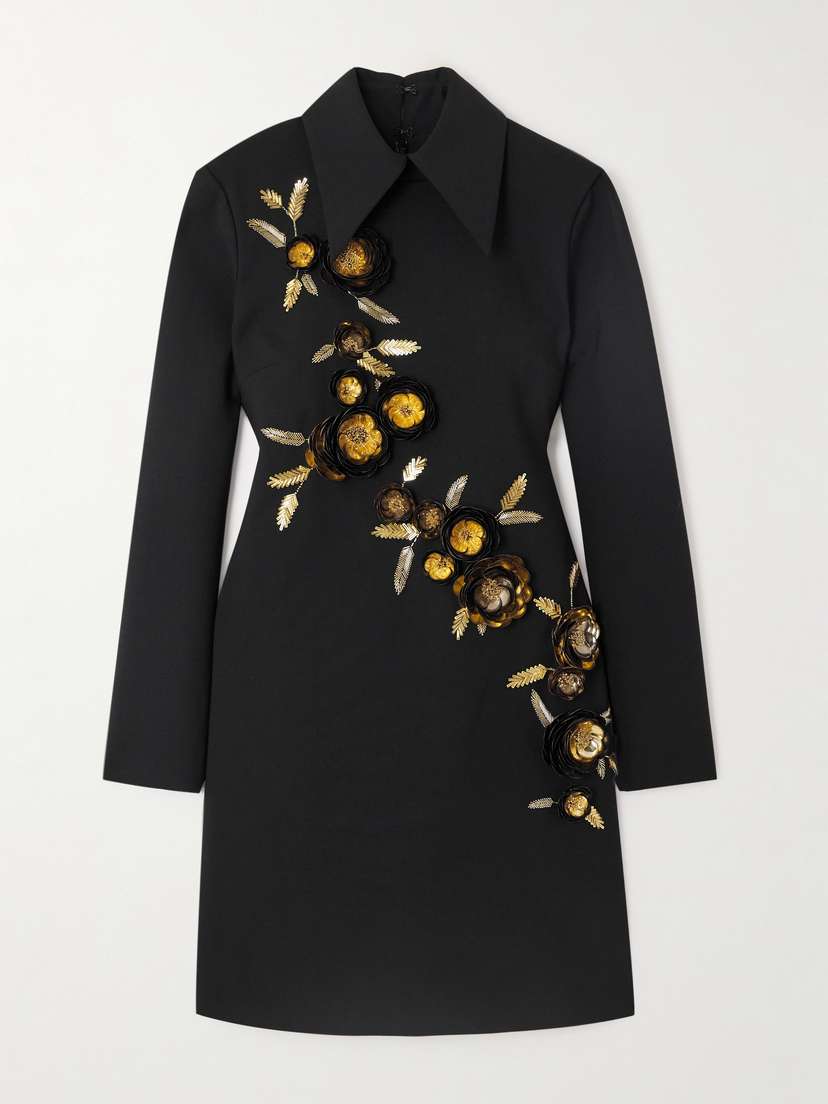 Carolina Herrera Embellished Wool-blend Mini Shirt Dress