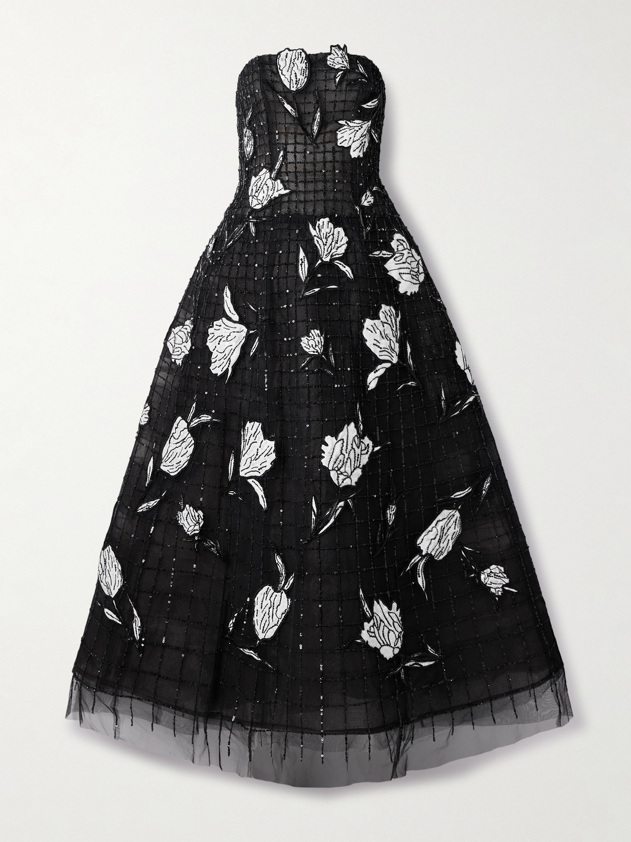 Carolina Herrera Strapless Appliquéd Embellished Tulle Gown In Multi
