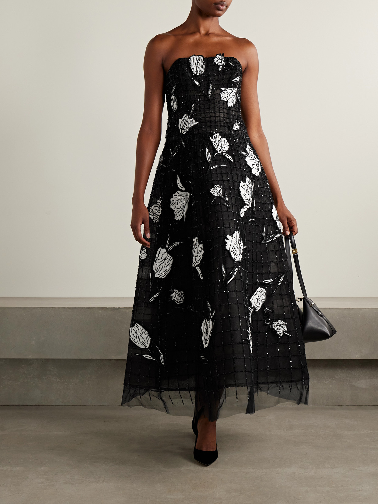 Carolina Herrera Strapless Appliquéd Embellished Tulle Gown In Multi