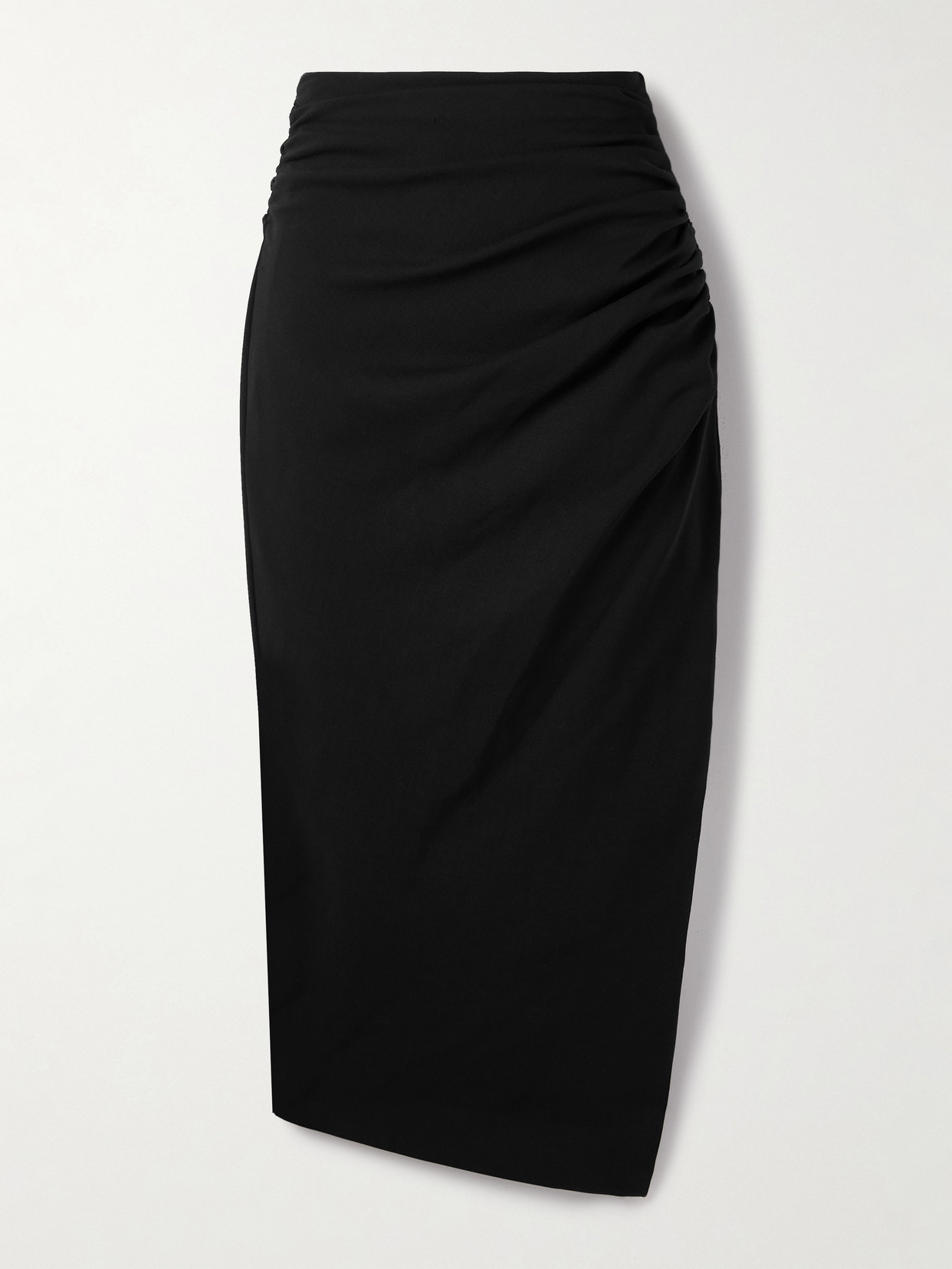 Carolina Herrera Gathered Wool-blend Crepe Midi Skirt In Black