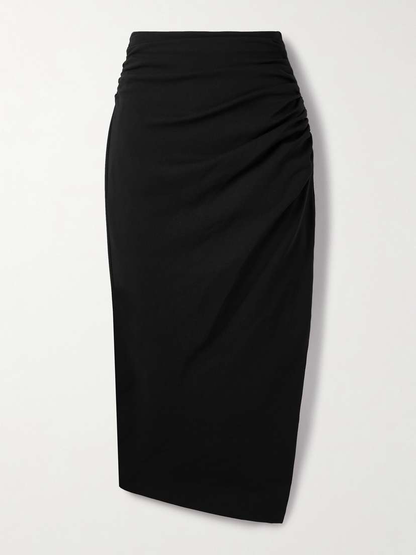 Carolina Herrera Gathered Wool-blend Crepe Midi Skirt