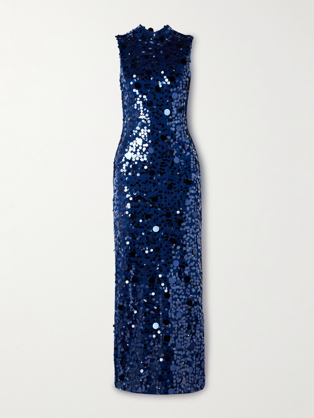 Carolina Herrera Paillette Embroidered Sleeveless Mesh Column Gown In Blue