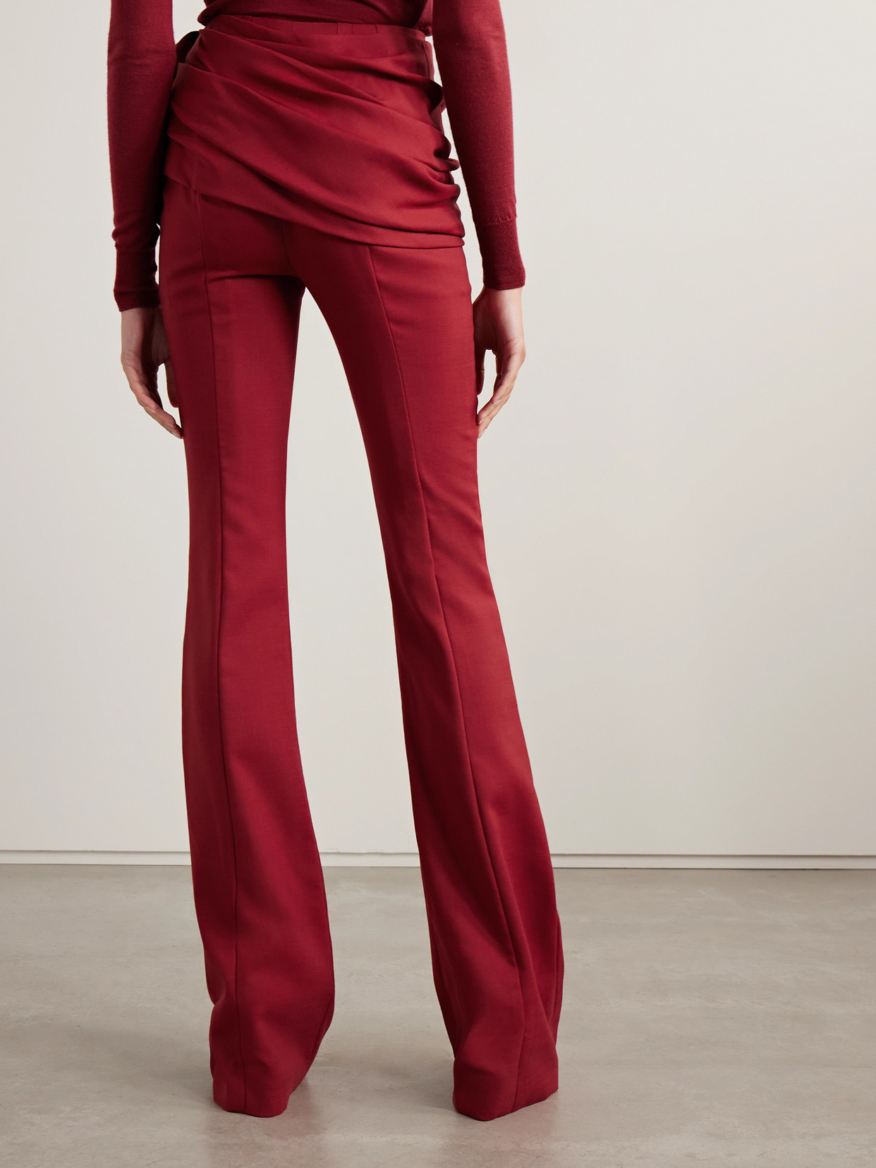 Carolina Herrera Appliquéd Draped Wool-blend Bootcut Pants In Red