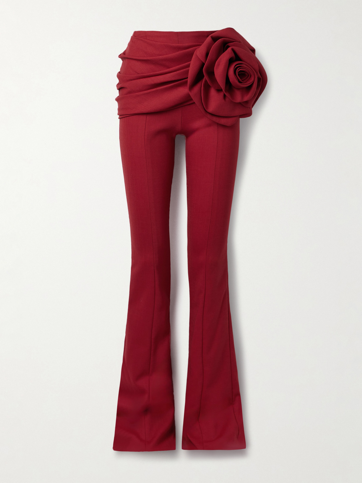 Carolina Herrera Appliquéd Draped Wool-blend Bootcut Pants In Red