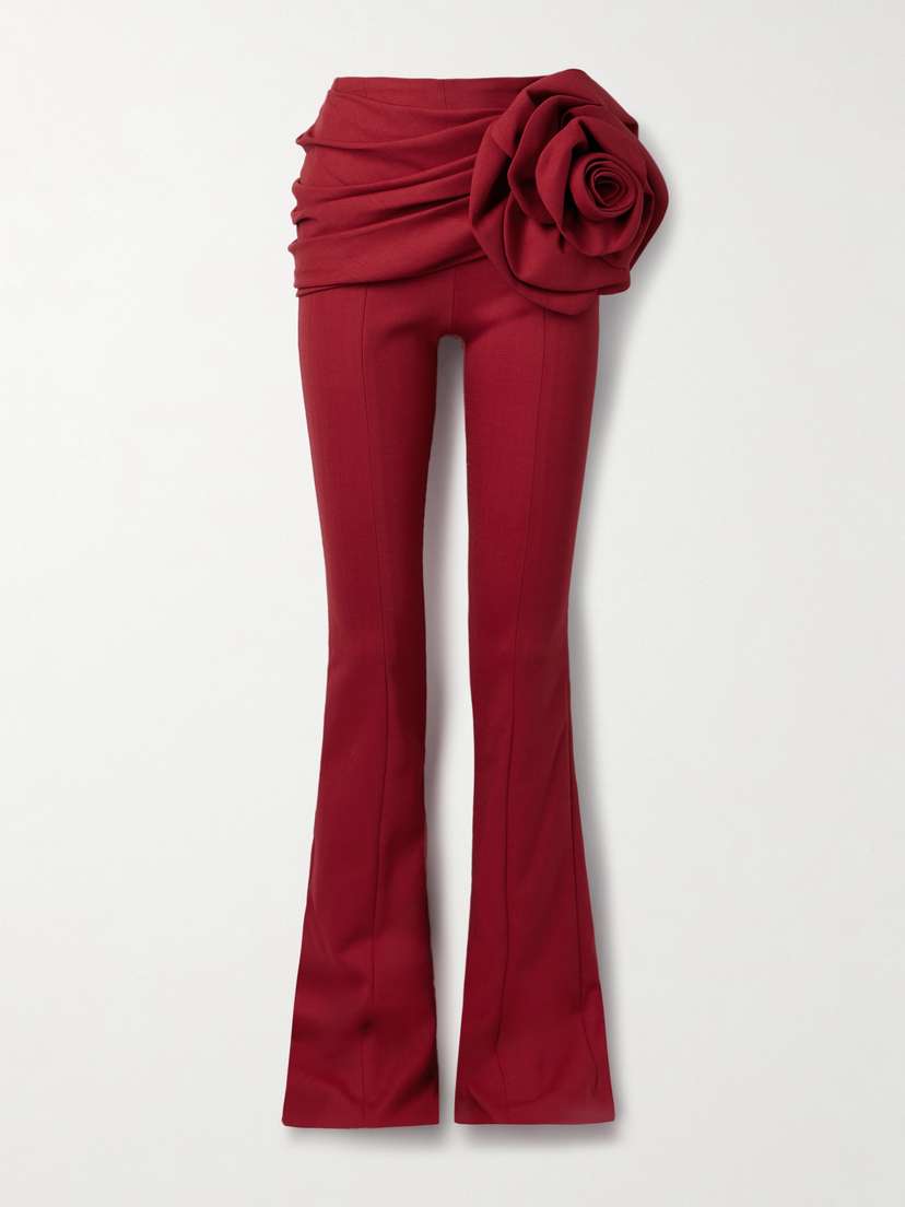 Carolina Herrera Appliquéd Draped Wool-blend Bootcut Pants