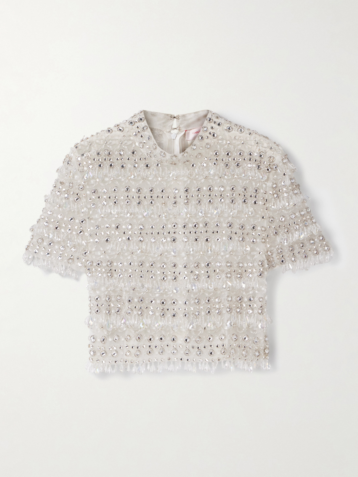 Carolina Herrera Crystal-embellished Mock-neck Tulle Crop Top In White