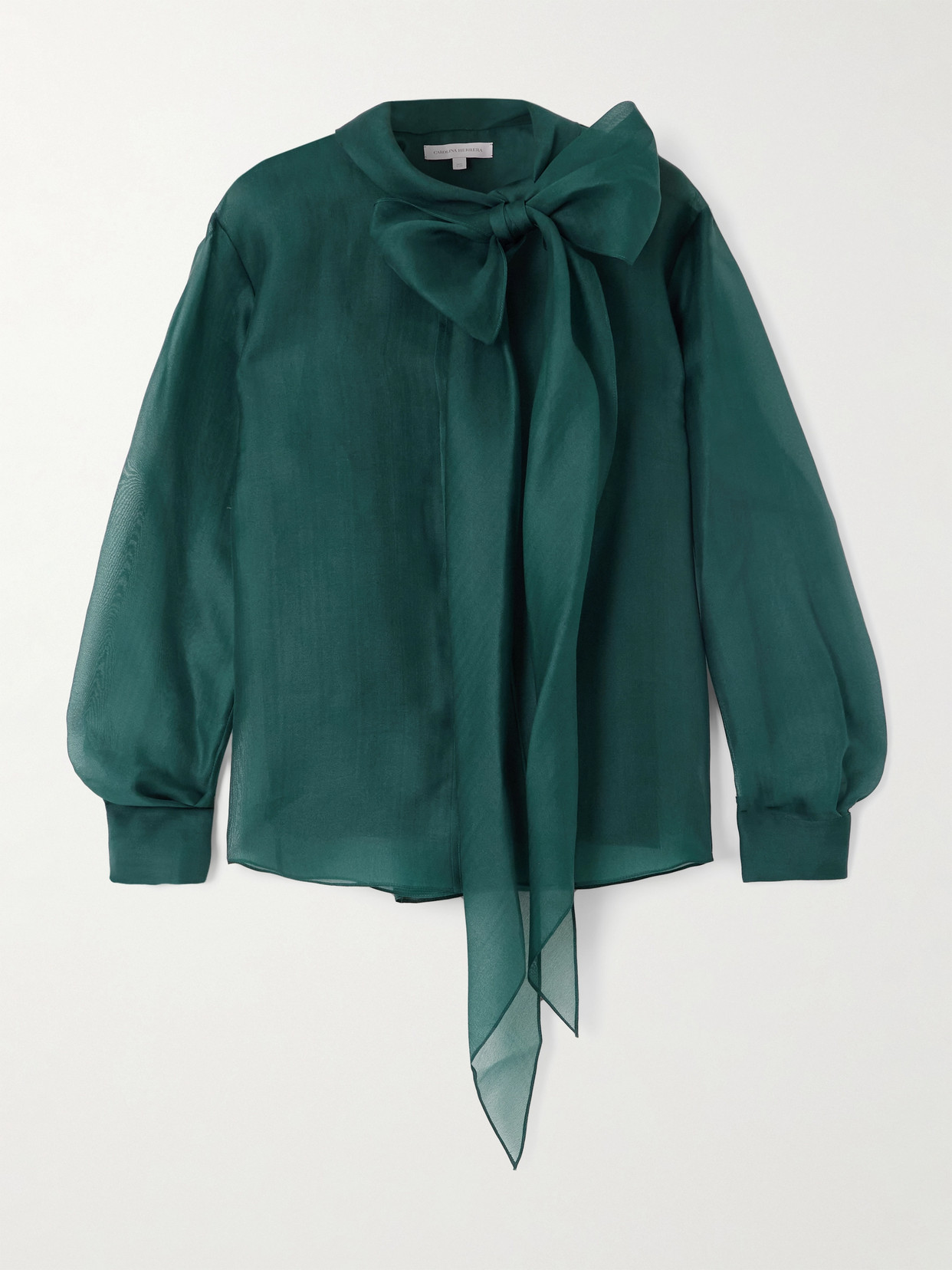 Carolina Herrera Pussy-bow Silk-organza Blouse In Green