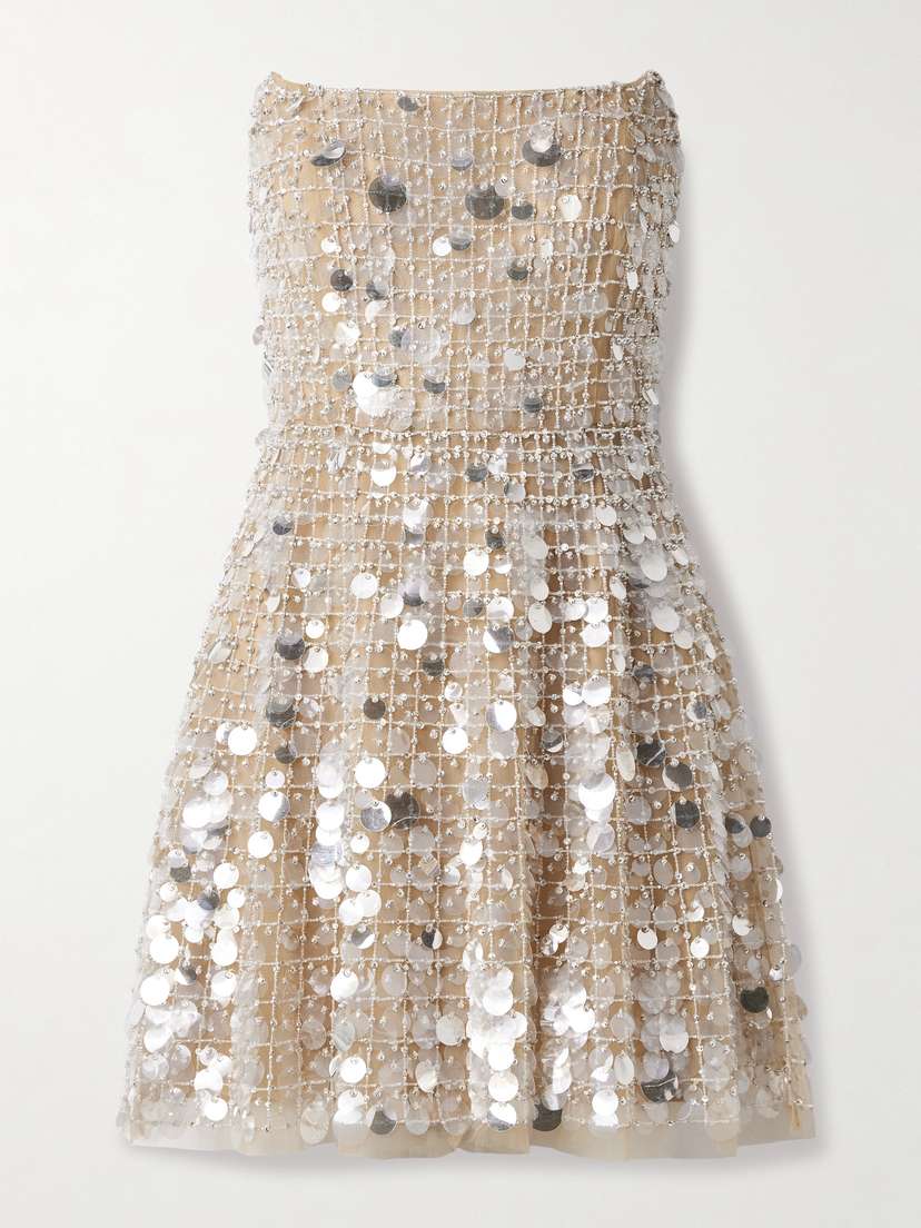Carolina Herrera Strapless Embellished Tulle Mini Dress