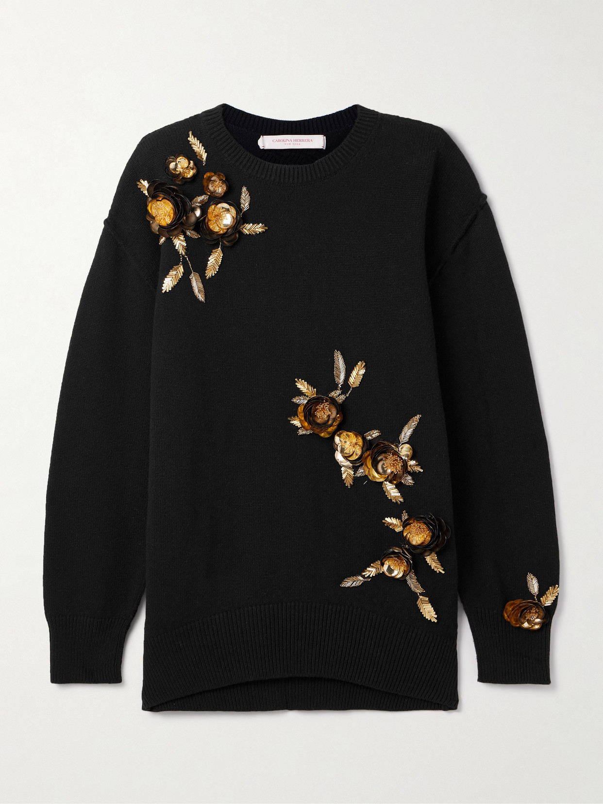 Carolina Herrera Embellished Wool And Cashmere-blend Sweater In Black