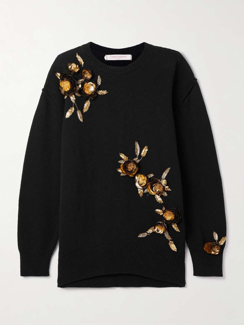 Carolina Herrera Embellished Wool And Cashmere-blend Sweater