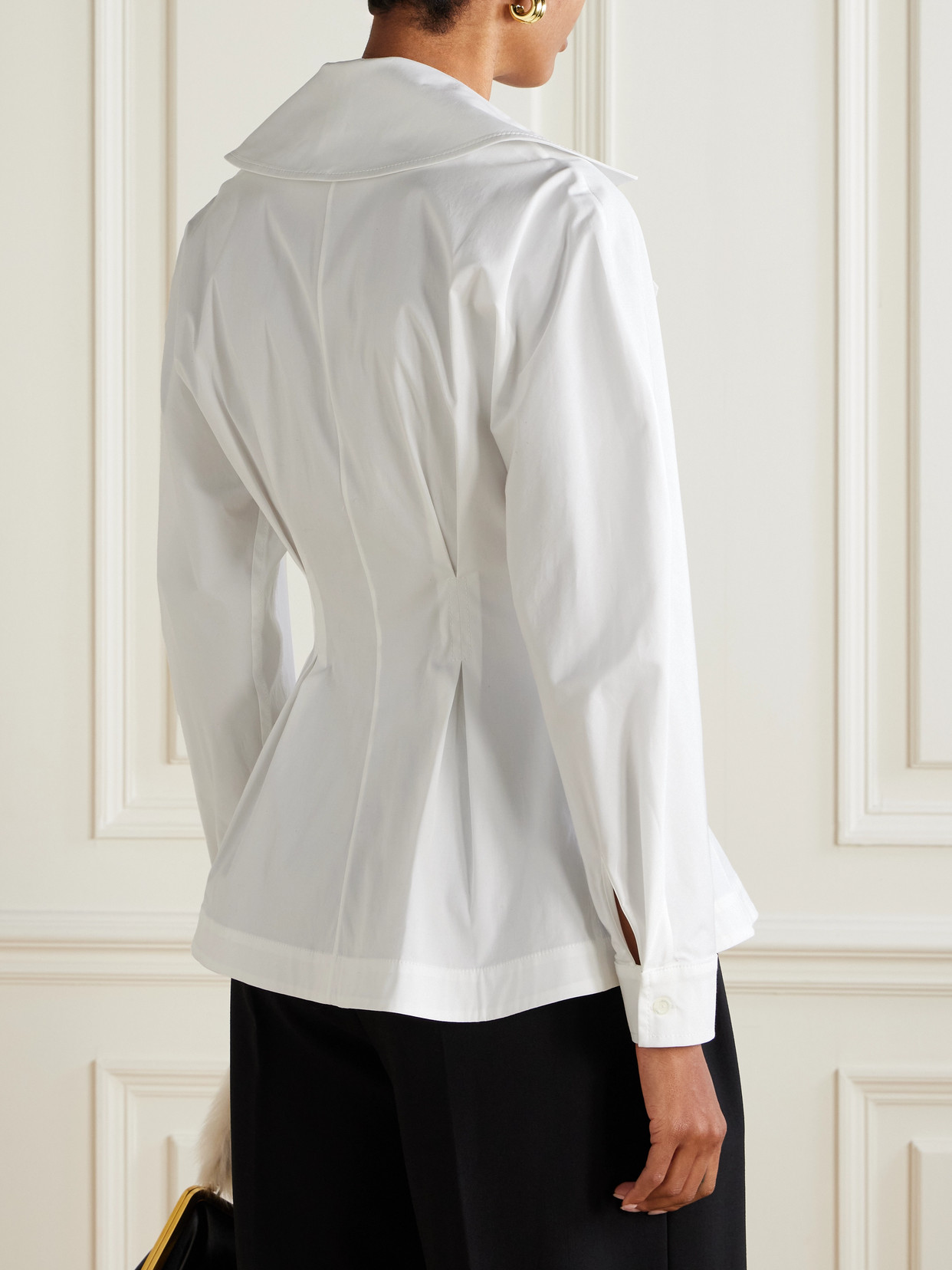Carolina Herrera Double-breasted Pleated Stretch-cotton Poplin Shirt In White