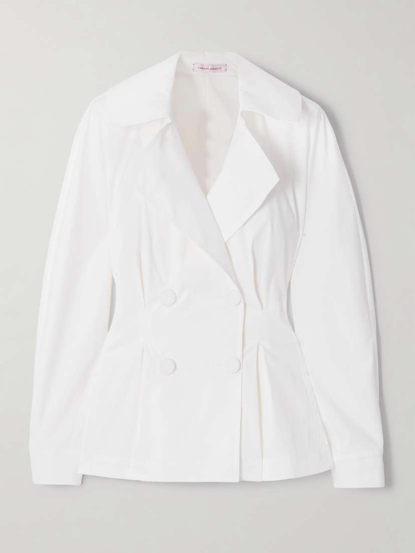 Carolina Herrera Double-breasted Pleated Stretch-cotton Poplin Shirt