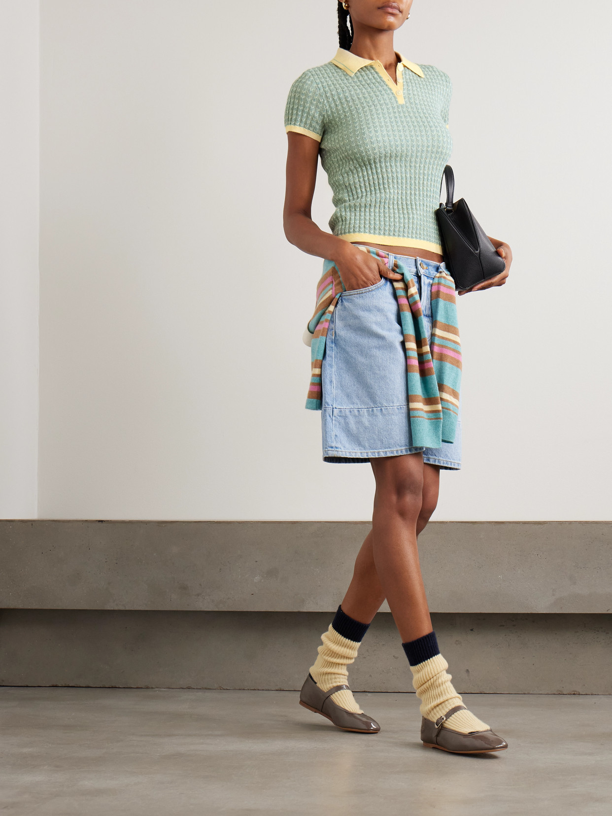 Guest In Residence Ribbed Cashmere Polo Shirt In Green