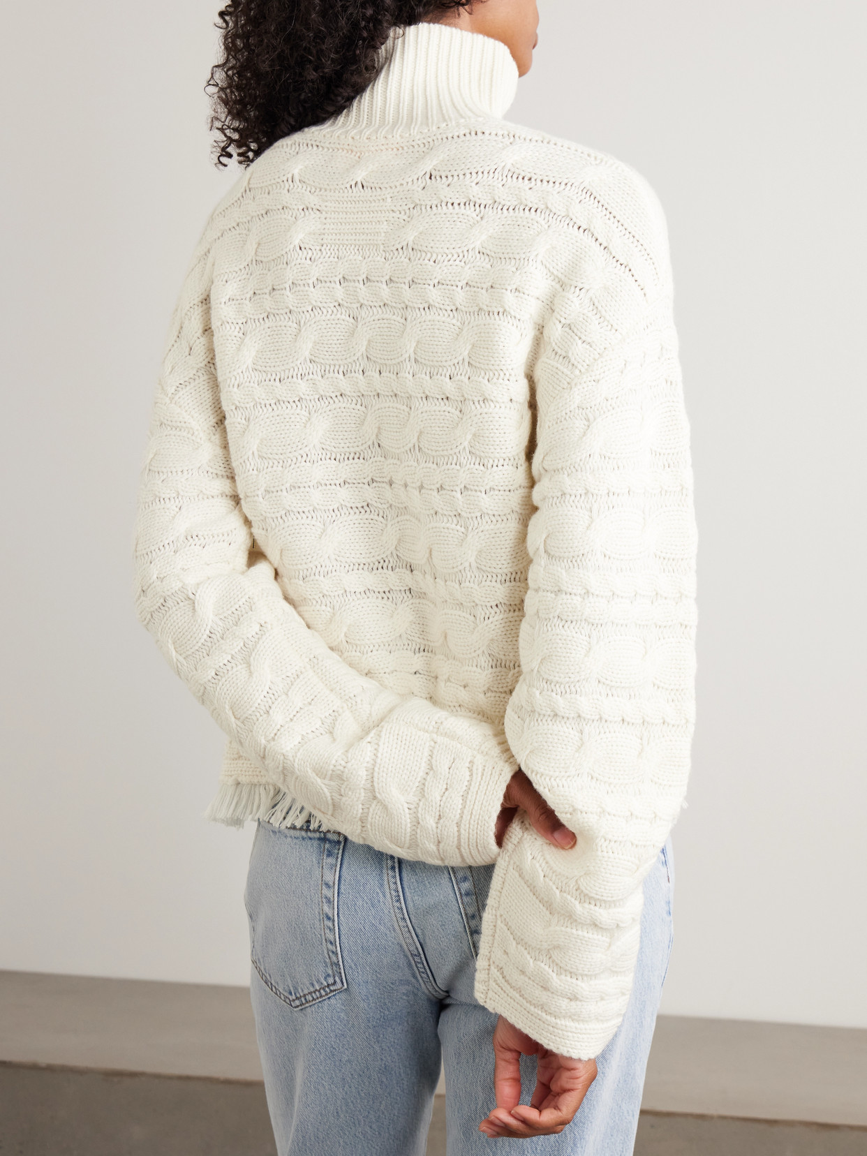 Frayed Cable-Knit Wool And Cashmere-Blend Turtleneck Sweater