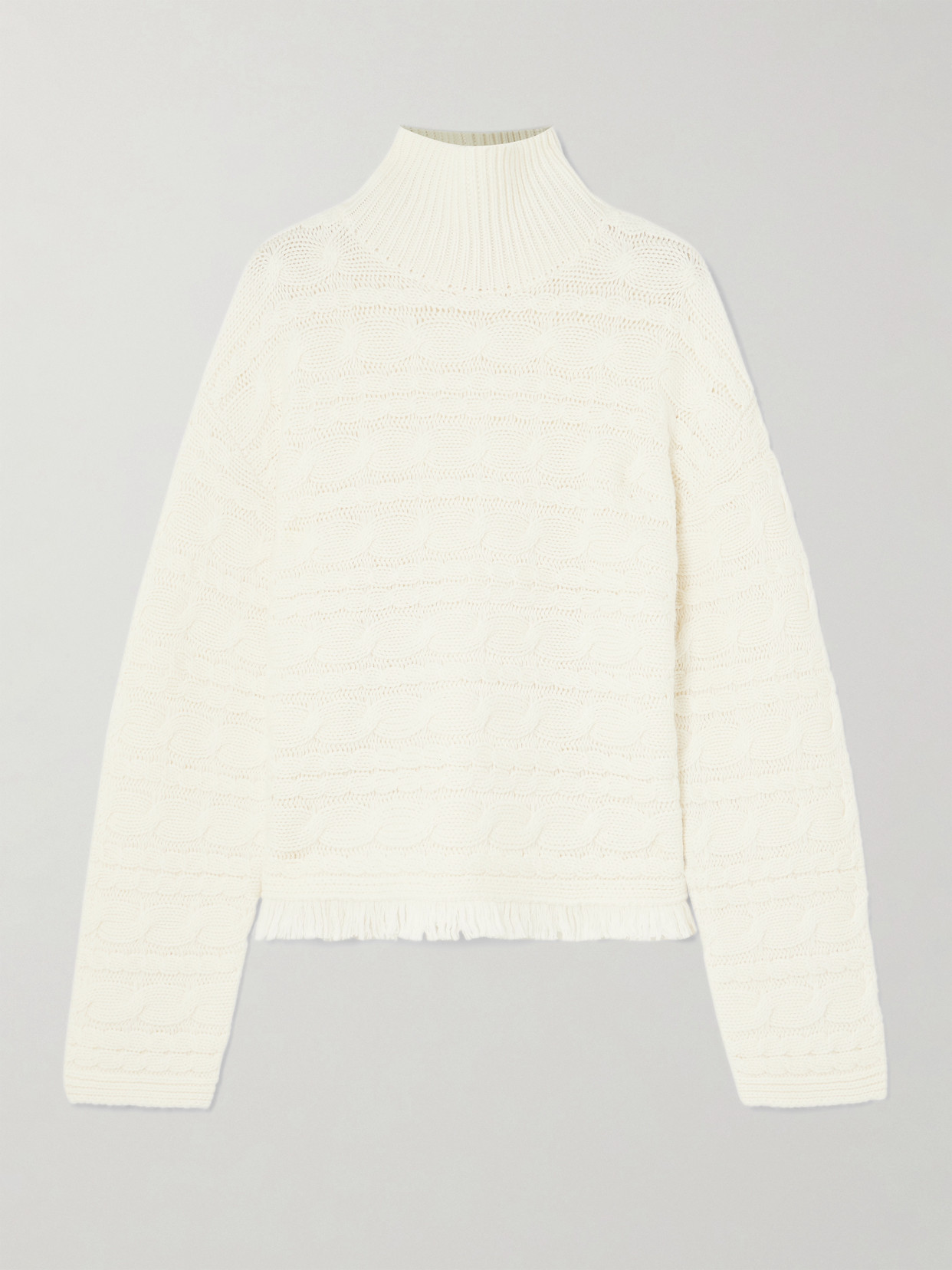 Guest In Residence Frayed Cable-knit Wool And Cashmere-blend Turtleneck Sweater In White