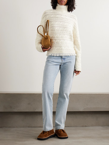 Guest In Residence Frayed cable-knit wool and cashmere-blend turtleneck sweater