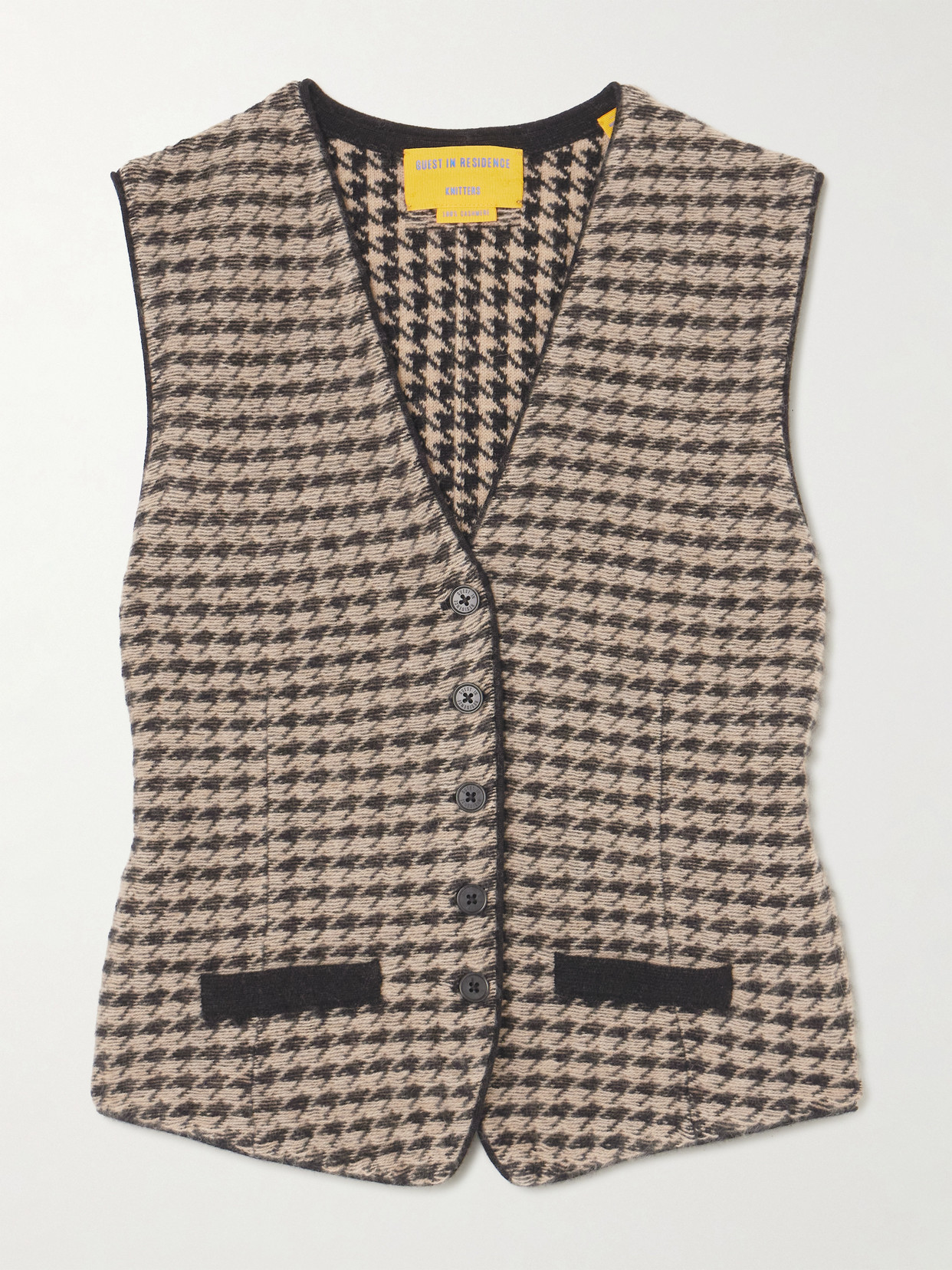 Guest In Residence Houndstooth Cashmere Vest In Brown