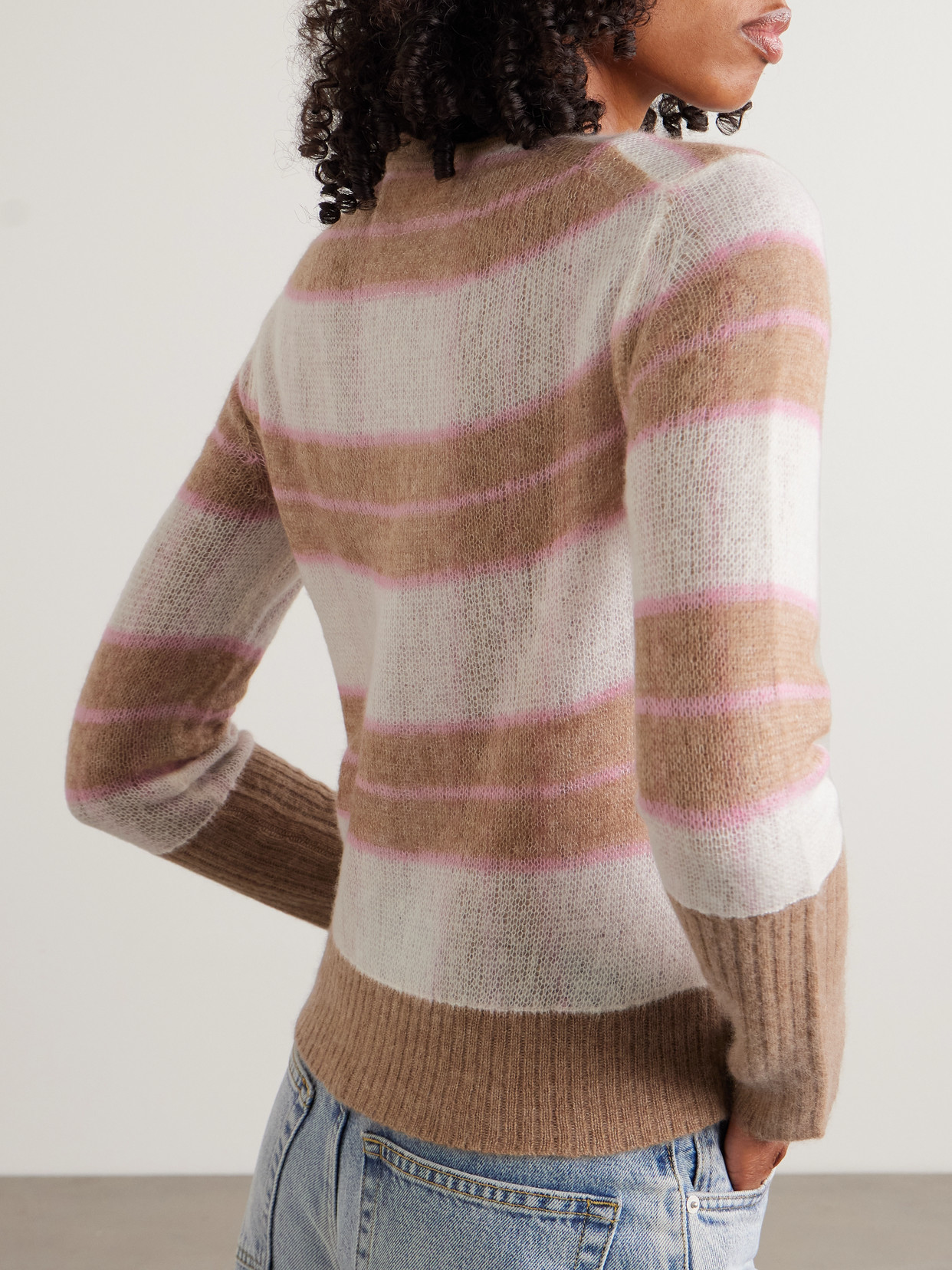 Guest In Residence Shadow Striped Wool, Silk And Cashmere-blend Cardigan In Brown
