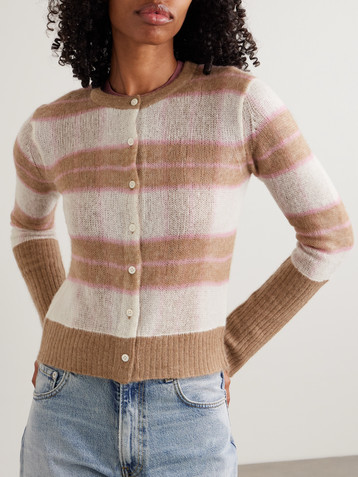 Guest In Residence Shadow striped wool, silk and cashmere-blend cardigan