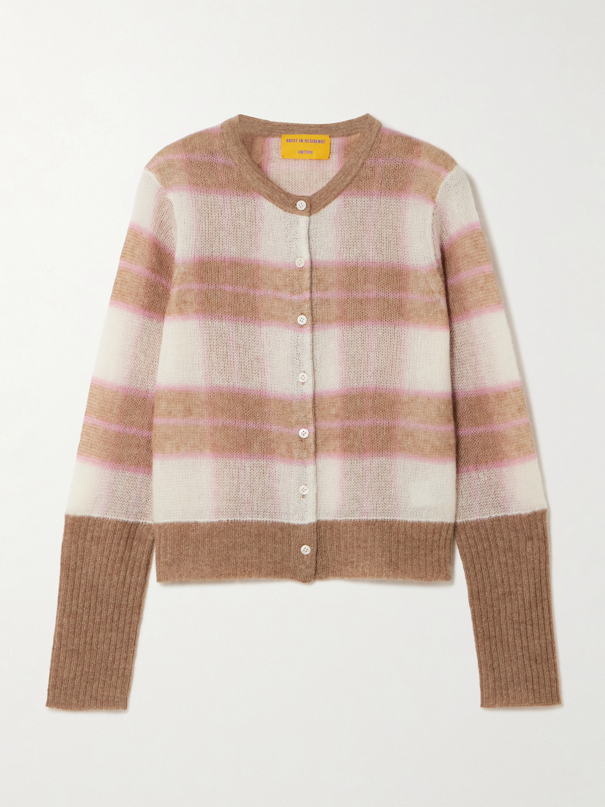 Guest In Residence Shadow Striped Wool, Silk And Cashmere-blend Cardigan In Brown