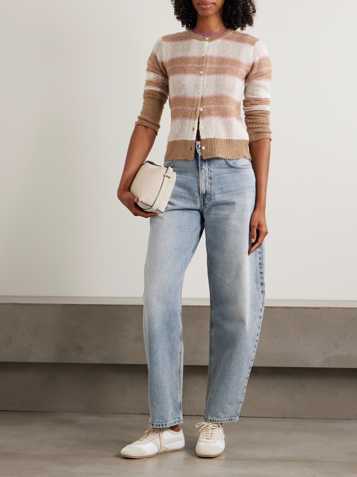 Guest In Residence Shadow Striped Wool, Silk And Cashmere-blend Cardigan In Brown