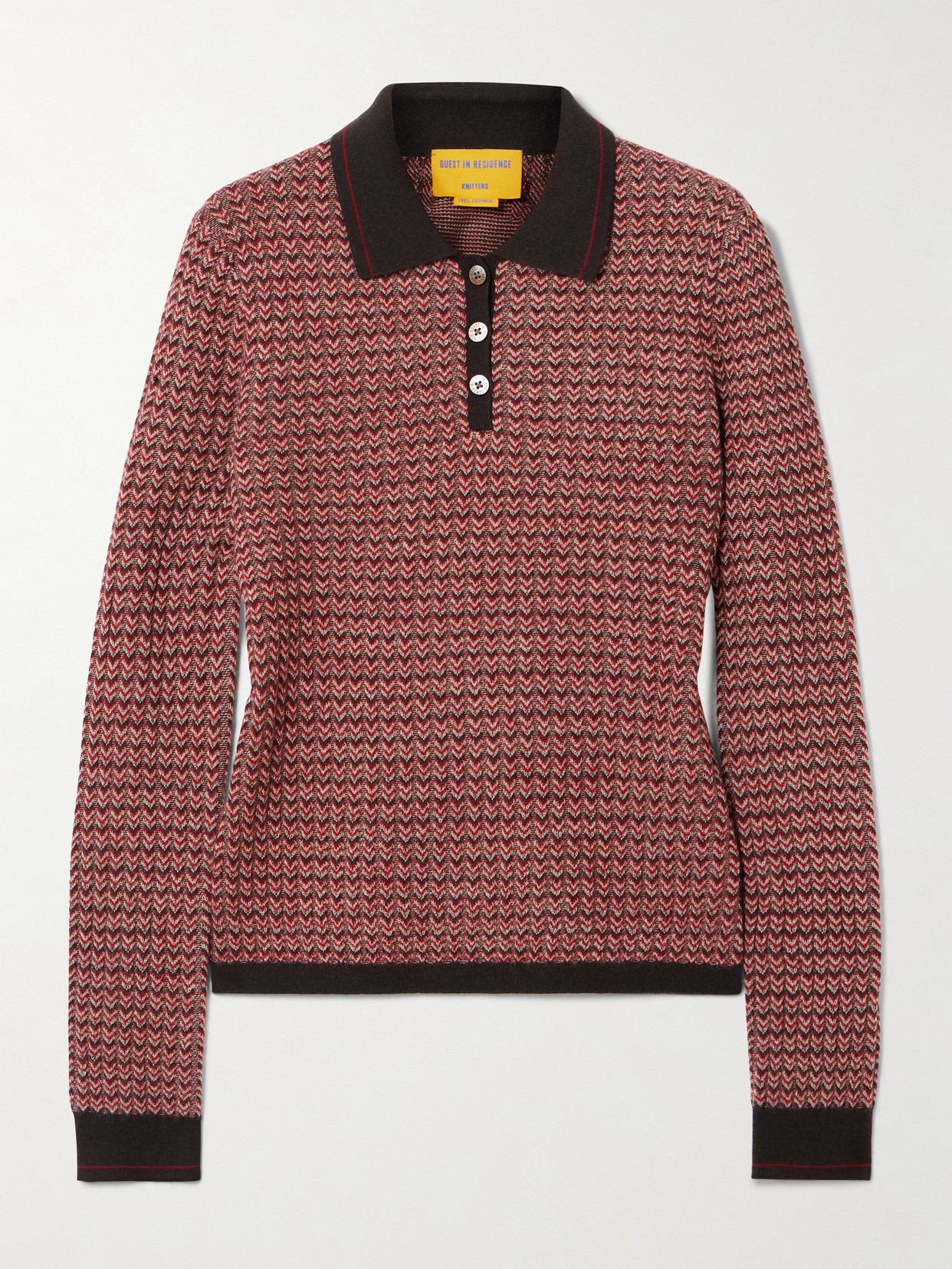 Guest In Residence Striped Cashmere Polo Shirt In Red