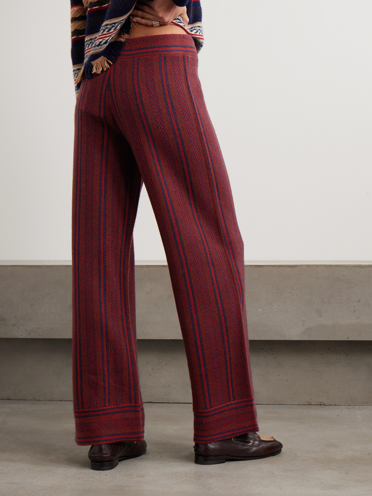 Guest In Residence Striped Cashmere Wide-leg Sweatpants In Red