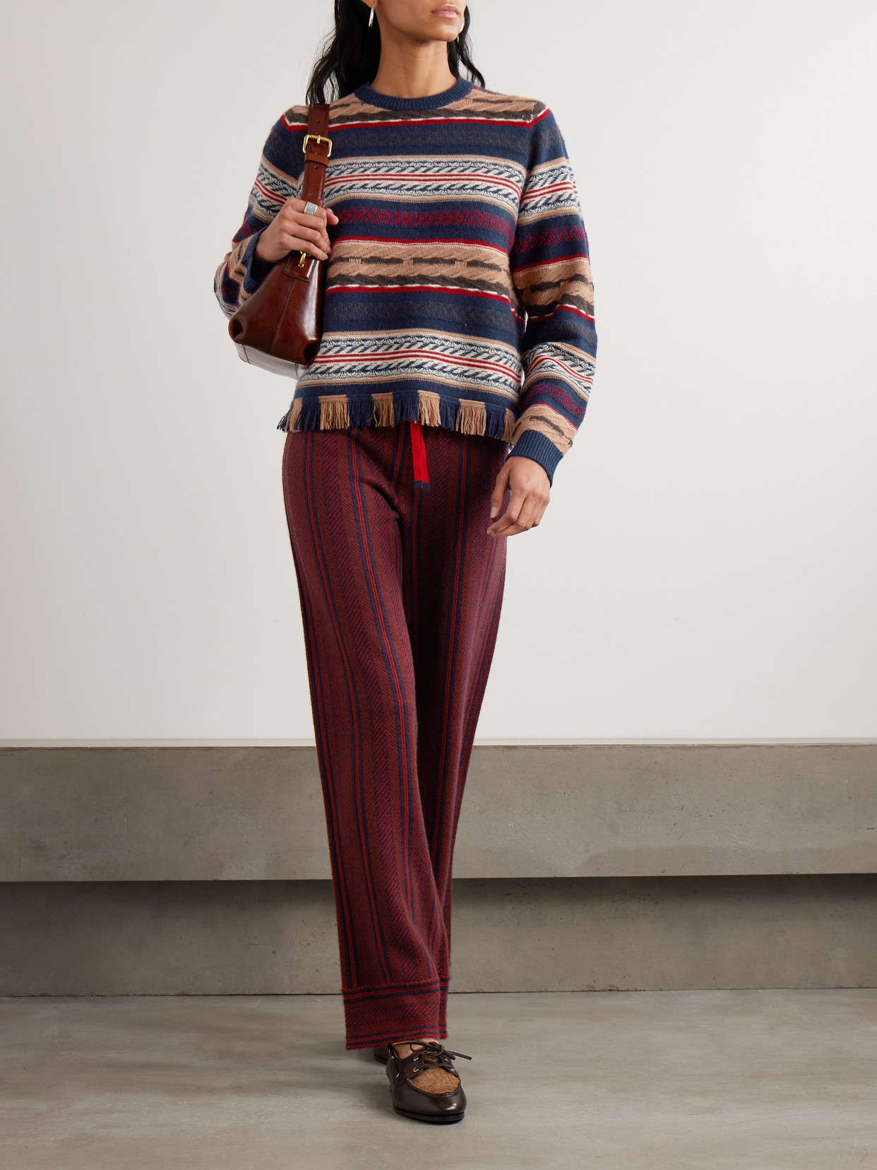 Guest In Residence Striped Cashmere Wide-leg Sweatpants In Red