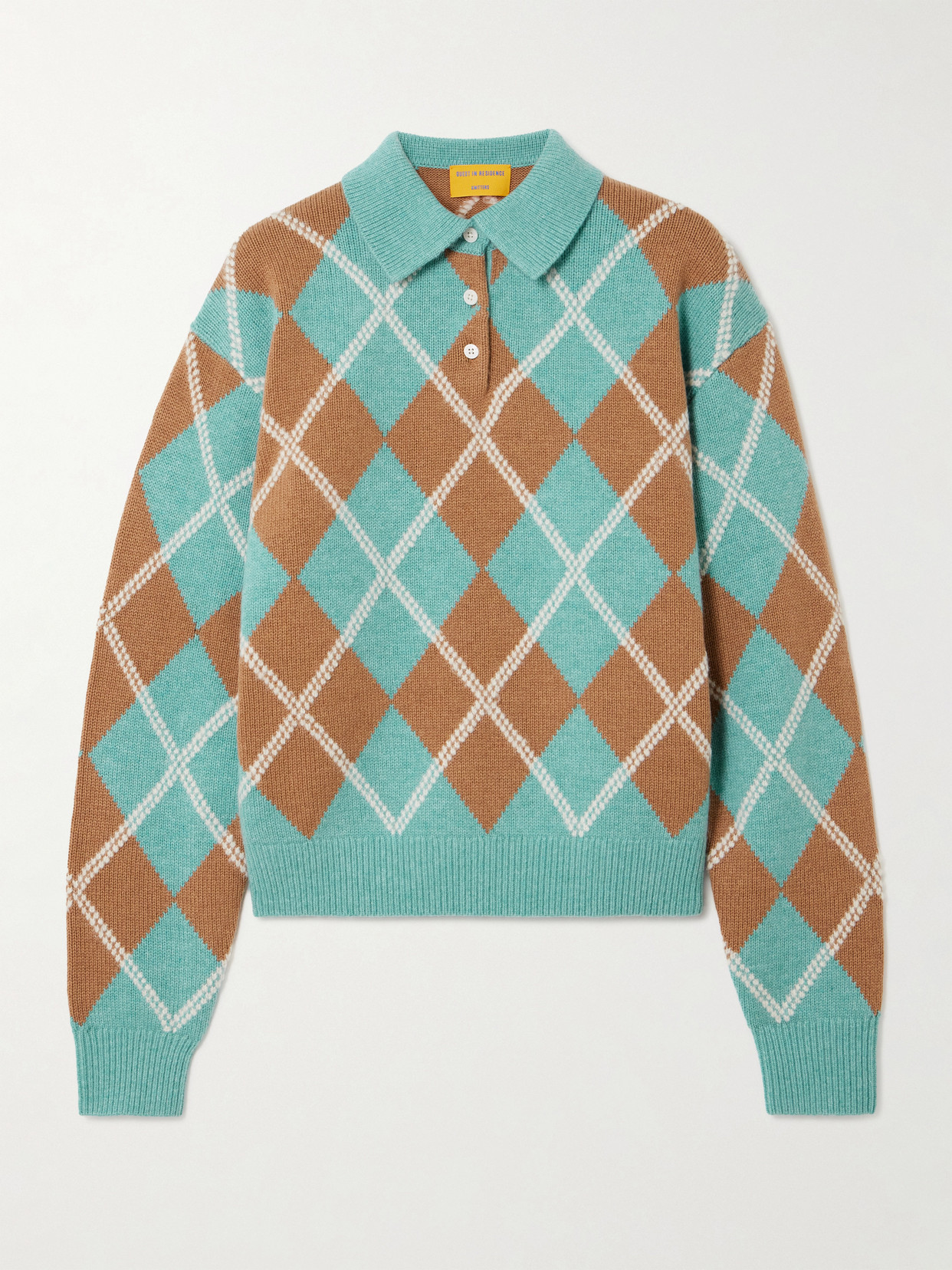 Guest In Residence Argyle-pattern Wool-cashmere Polo Shirt In Multi